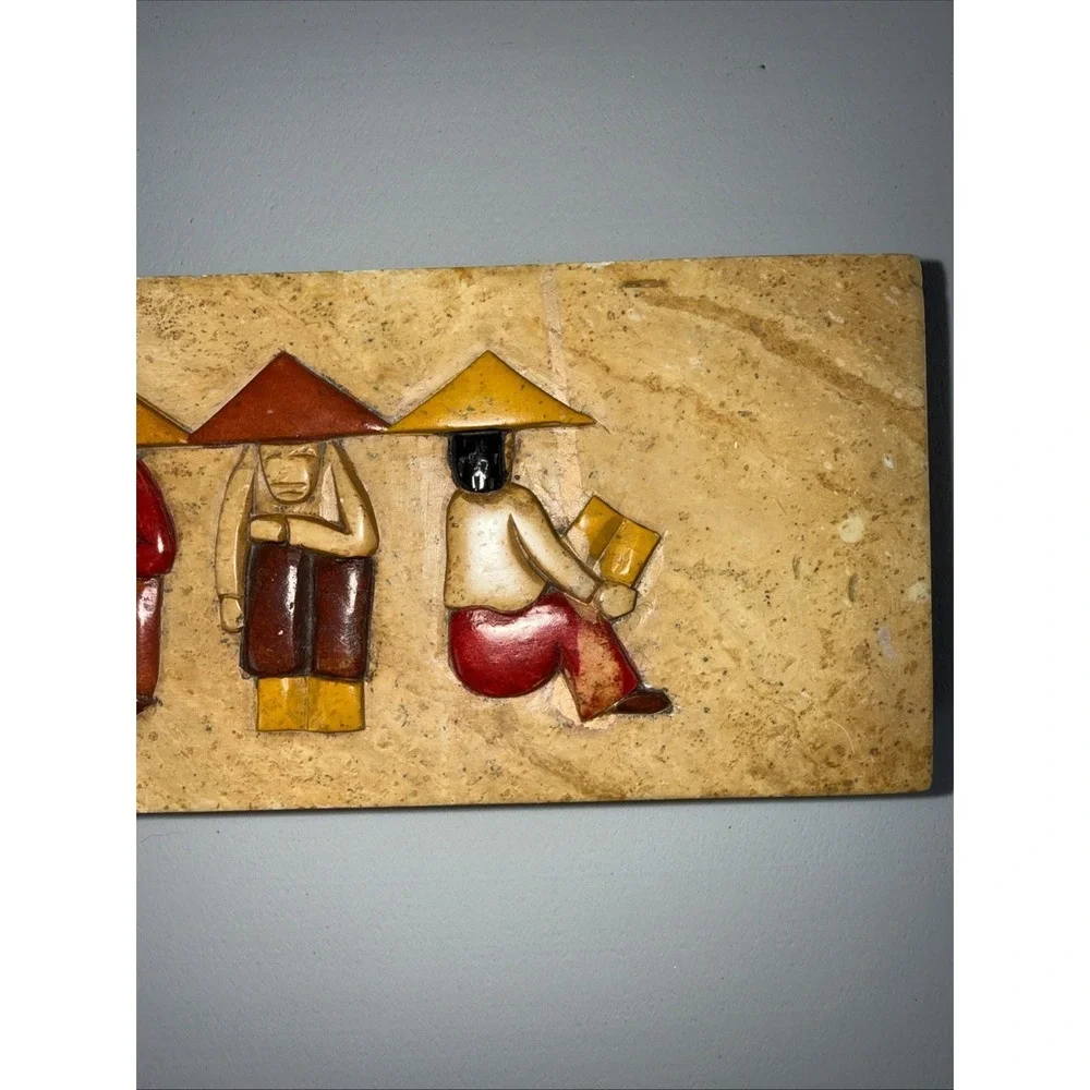VTG Stone Asian Figural Folk Art Trinket‎ Jewelry Keepsake Box
